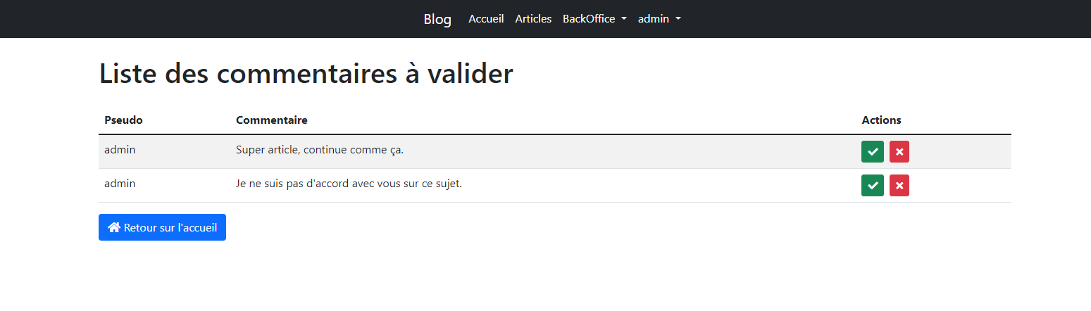Gestion commentaires